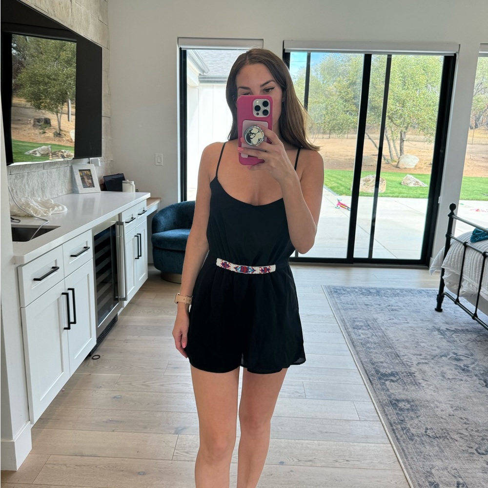 Skort romper with beaded belt